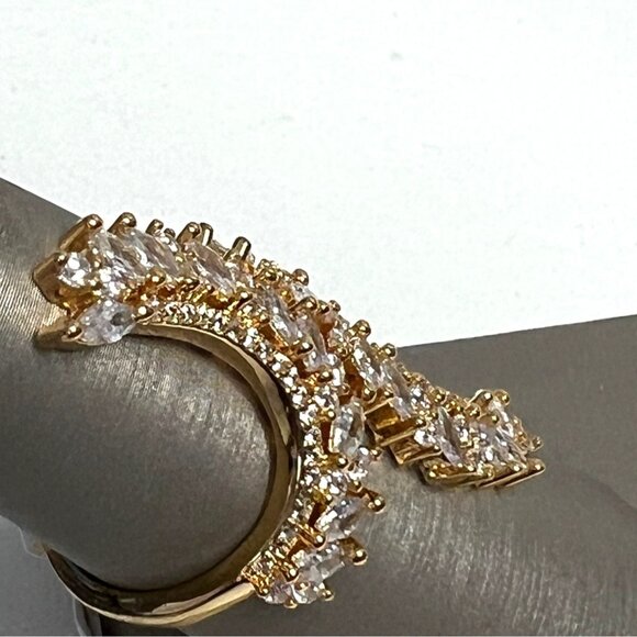 Elegant Rose Gold Adjustable Ring With Sparkling CZ Stones In Unique Curved Desi - Picture 2 of 3